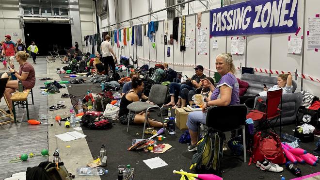 &ldquo;a very cluttered area with juggling clubs, people, and food&rdquo;