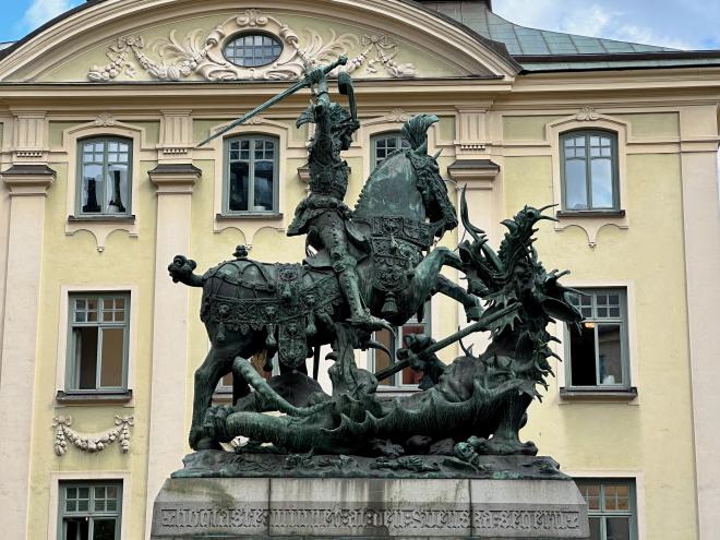 &ldquo;a bronze statue of St George slaying the dragon&rdquo;